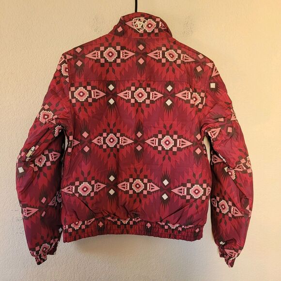 Ariat Coat Womens Small Red Western Stable Jacket Aztec Full Zip Cowgirl Alamo - Picture 9 of 10